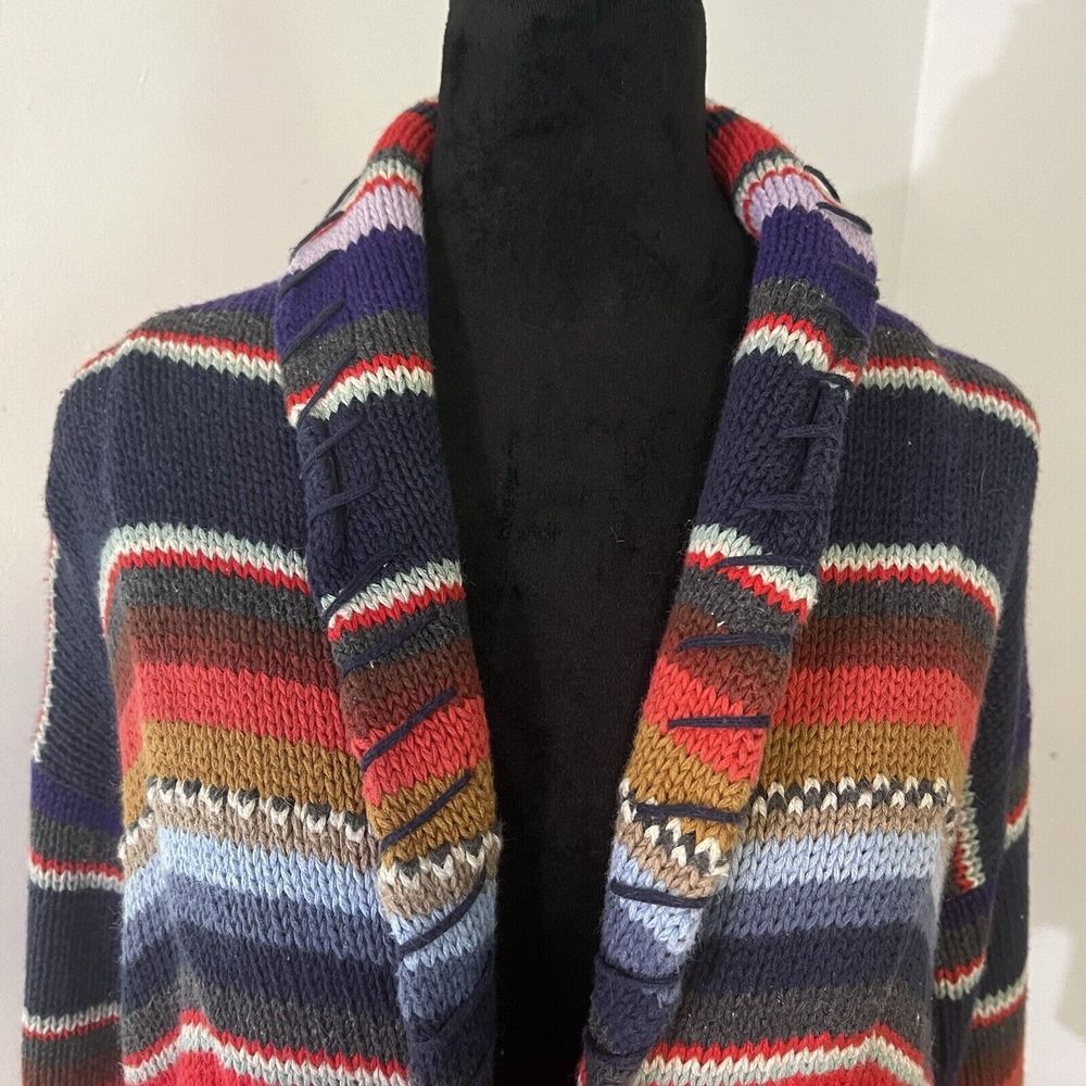 Denim & Co Womens Striped Cardigan Sweater Vintage Colorful